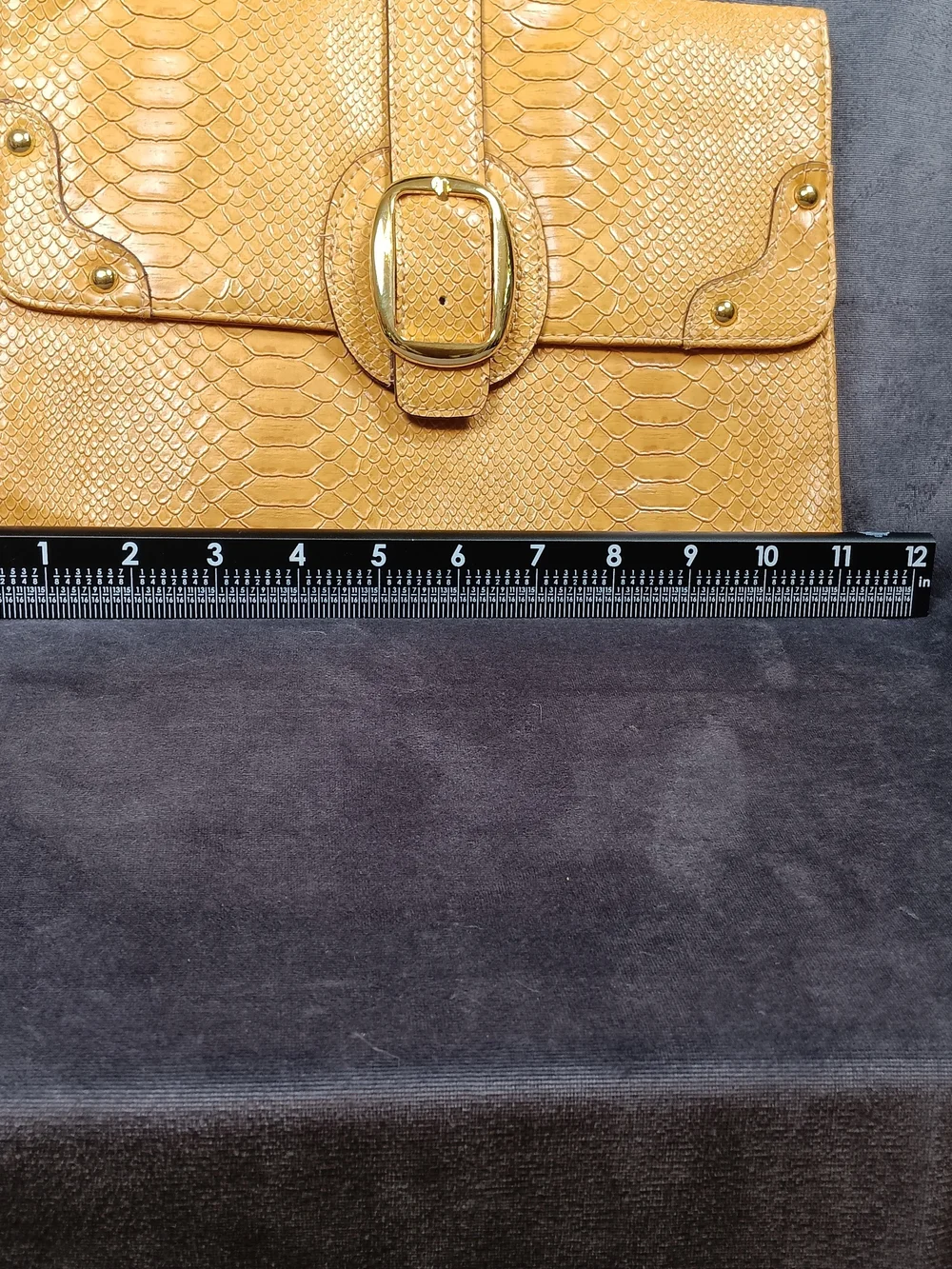 Tan Snake-Embossed Wristlet Clutch with Gold Buckle Perfect Size To Grab And Go